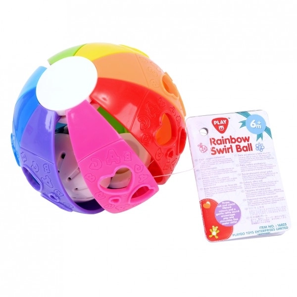 Piłka tęczowa grzechotka plastikowa 10cm 6m+