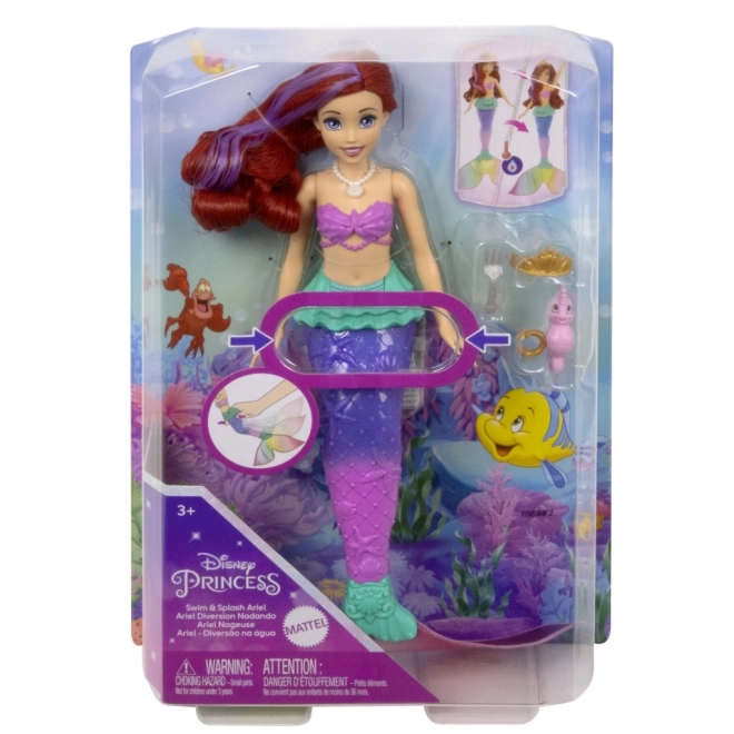 MATTEL Disney Princess lalka Ariel mała syrenka pływa, zmienia kolor