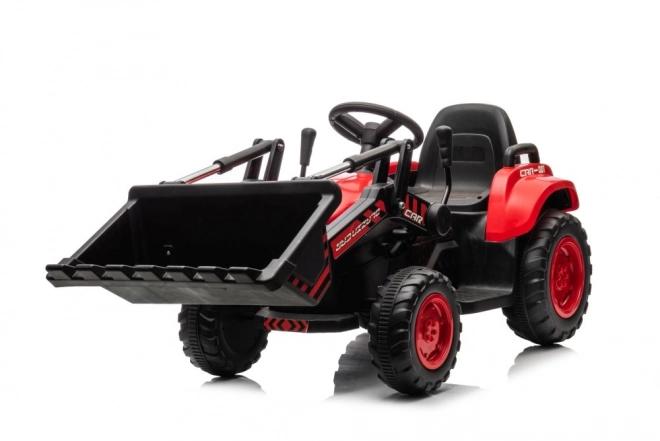 Dziecięcy czerwony traktor z ładowanym akumulatorem i łyżką