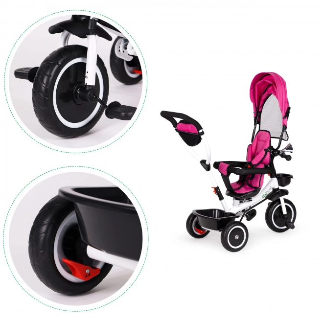 ECOTOYS Trójkołowy rowerek ze zadaszeniem i drążkiem do prowadzenia - różowy
