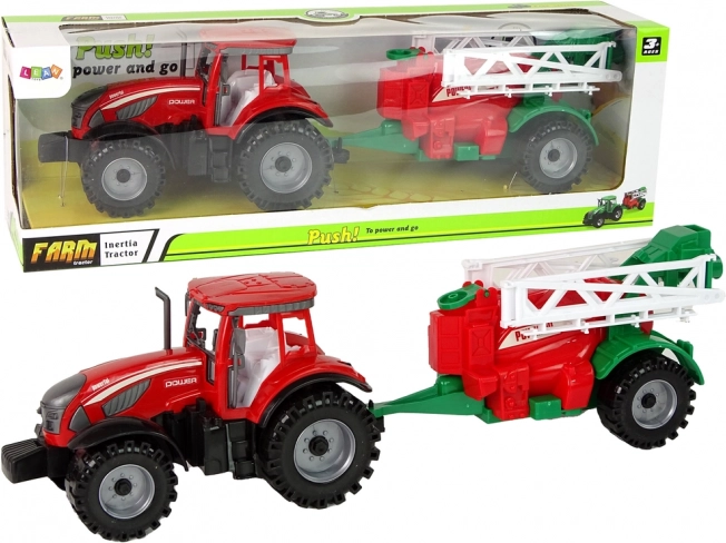 Traktor z opryskiwaczem czerwony – zestaw dla małych rolników