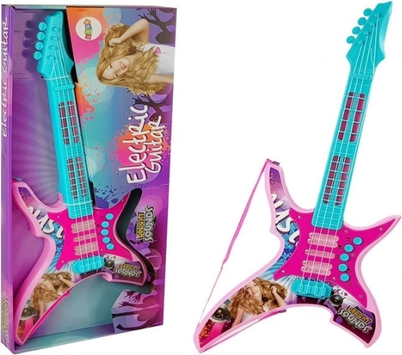 Dziecięca gitara elektryczna z migającymi światłami i dźwiękami, różowa, 62 cm