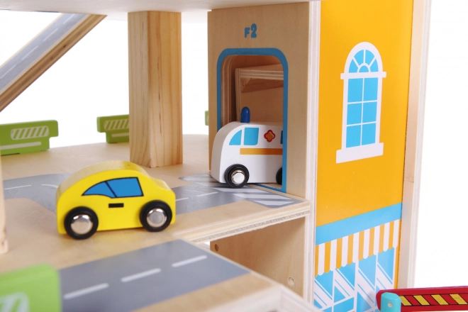 Drewniany tor garażowy z windą + samochodziki Ecotoys