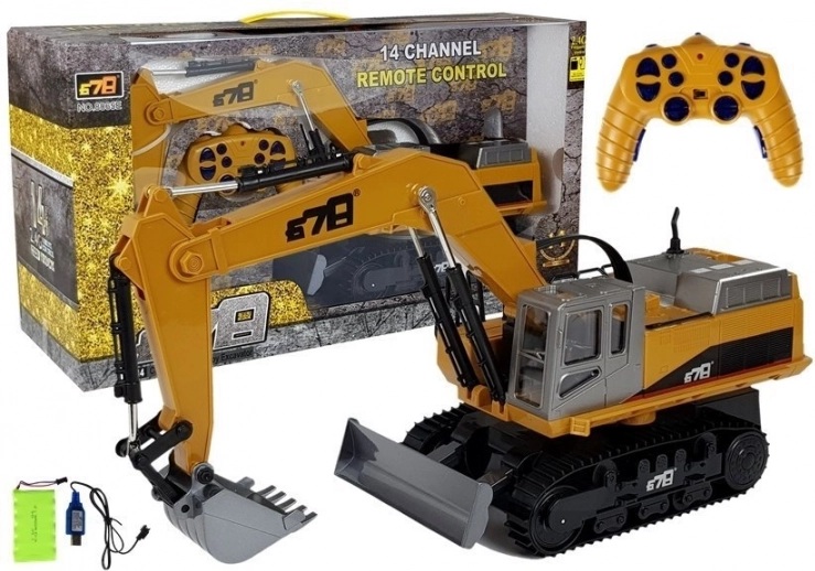 Zdalnie sterowana koparka gąsienicowa RC 2.4G, żółta