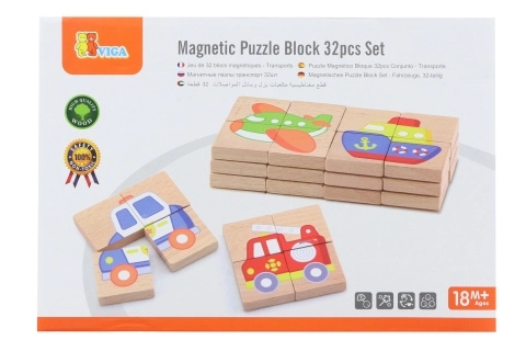 Drewniane magnetyczne puzzle - środki transportu