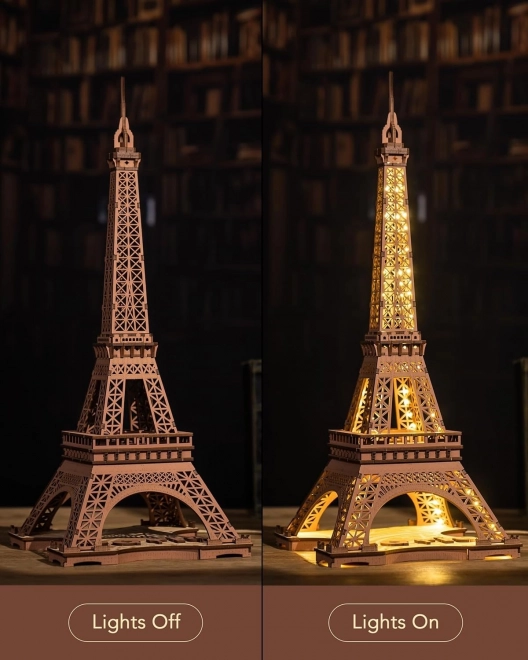 RoboTime 3D Drewniane puzzle Rolife Noc Wieży Eiffla świecące