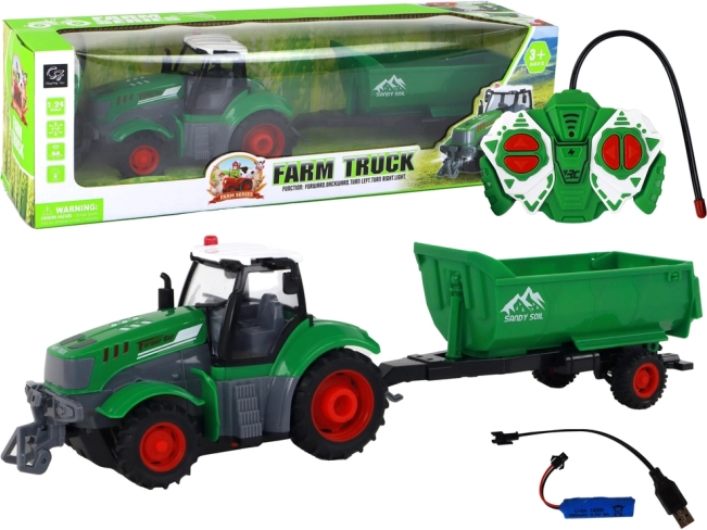 Zdalnie sterowany traktor z przyczepą 1:24, zielony