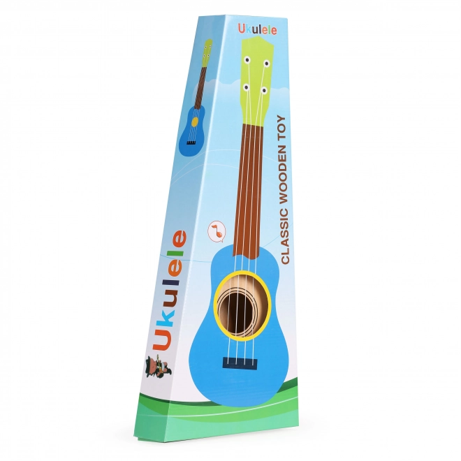 Drewniane ukulele dla dzieci z 4 nylonowymi strunami, brązowe ECOTOYS