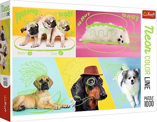 Puzzle 1000 sztuk Neon Color Line - Szalone psy