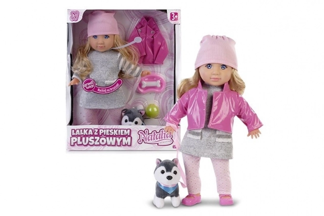 Lalka Natalia z pluszowym psem 35 cm