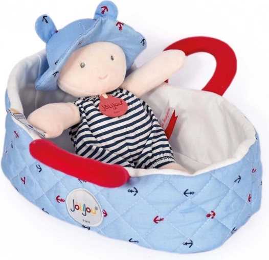 Doudou Jolijou Laleczka w niebieskiej torbie do przenoszenia