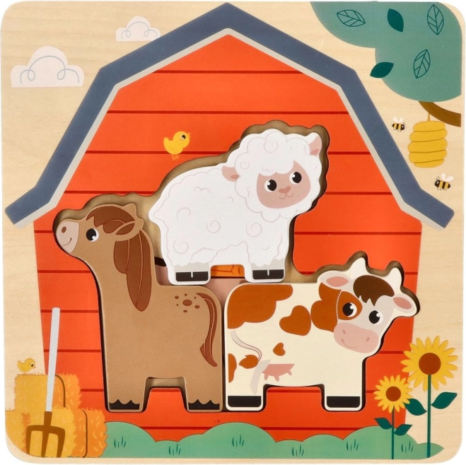 Warstwowe drewniane puzzle – zwierzątka z farmy