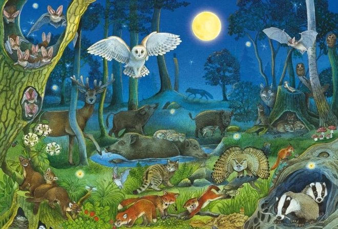 Puzzle Leśne zwierzątka w nocy 100 części