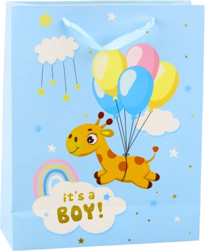 Torebka prezentowa It's a Boy żyrafa niebieska