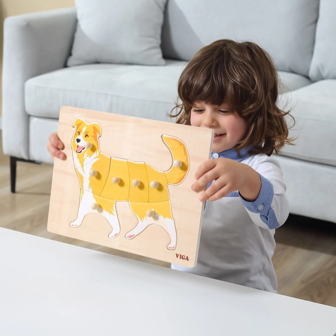 Zestaw drewnianych puzzli 12 zwierzątek Montessori z stojakiem Viga