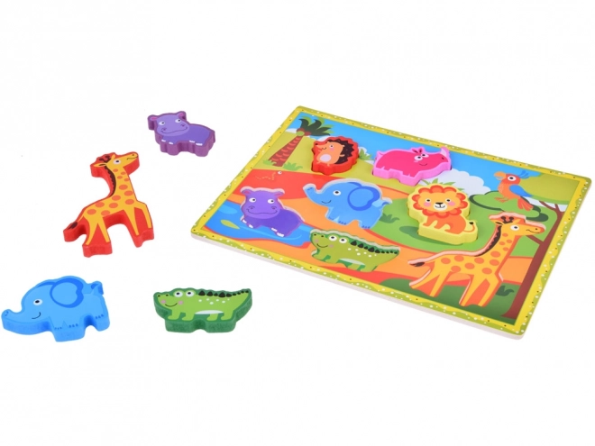 Drewniane puzzle safari zwierzęta 7ele dopasuj kształty ZA5256