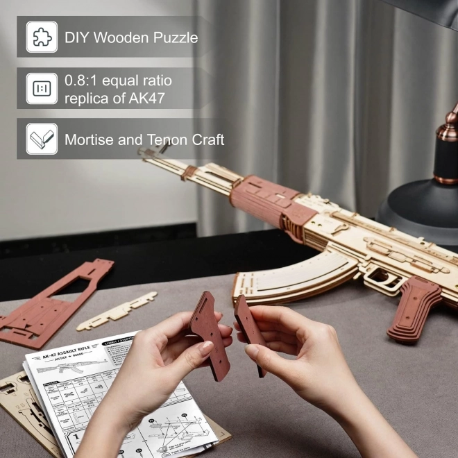 RoboTime 3D Drewniane mechaniczne puzzle Karabin szturmowy AK-47