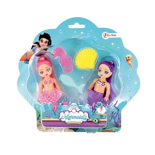 Lalka syrena 2 sztuki 10 cm plastik z akcesoriami na karcie