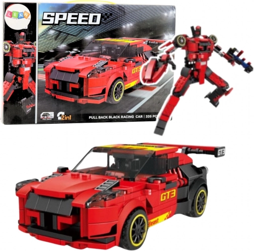 Klocki 2w1 auto GT3 i robot, 335 elementów, czerwone