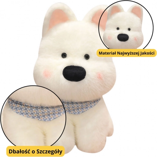 Pluszowy piesek z niebieską chustką, biały 33 cm