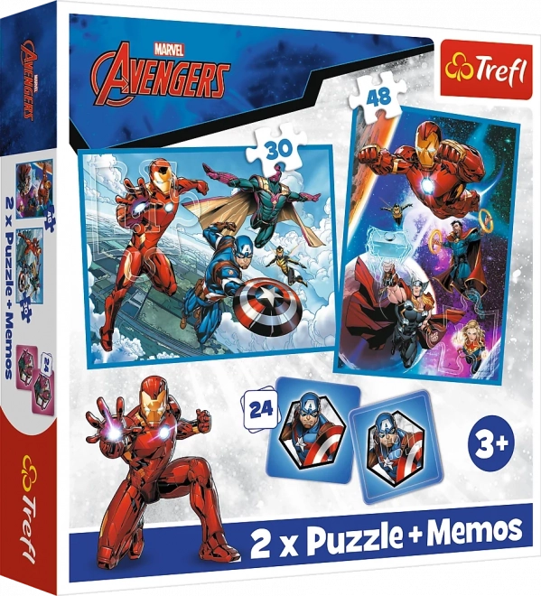 TREFL Zestaw 3w1 Avengers: Bohaterowie w akcji (2x puzzle + memo)