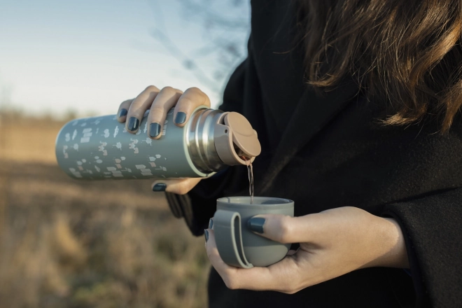 Termoska na płyny z silikonowym uchwytem 400 ml, Mountains