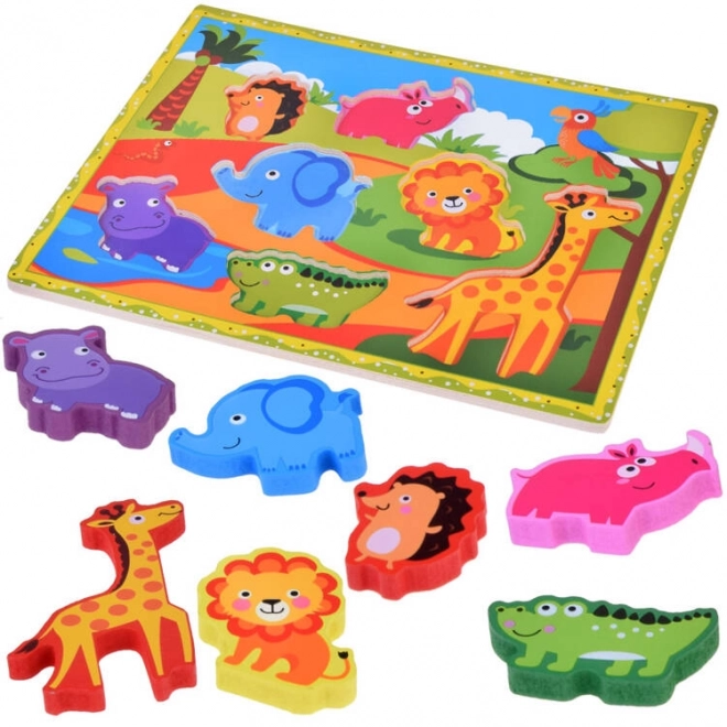 Drewniane puzzle safari zwierzęta 7ele dopasuj kształty ZA5256