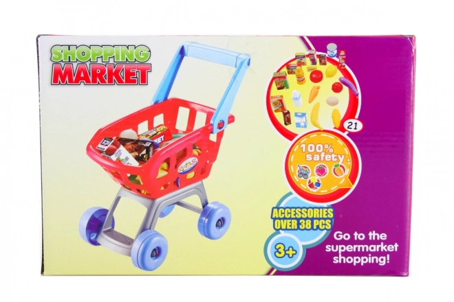 Dziecięcy koszyk na zakupy z produktami spożywczymi