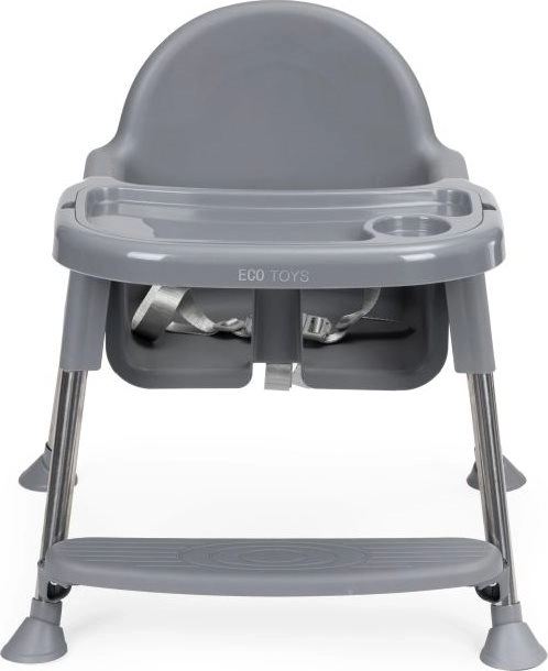 ECOTOYS Krzesełko do karmienia 2w1 szare