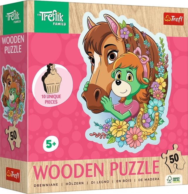 Drewniane puzzle obrysowe TREFLICI – szczęśliwa rodzina, 50 elementów