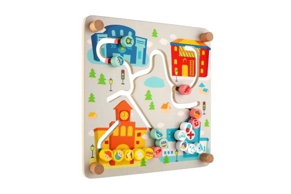 Układanka/edukacyjny labirynt Miasto/Recykling 2w1 drewniany 30x30cm w pudełku 32x32x6cm