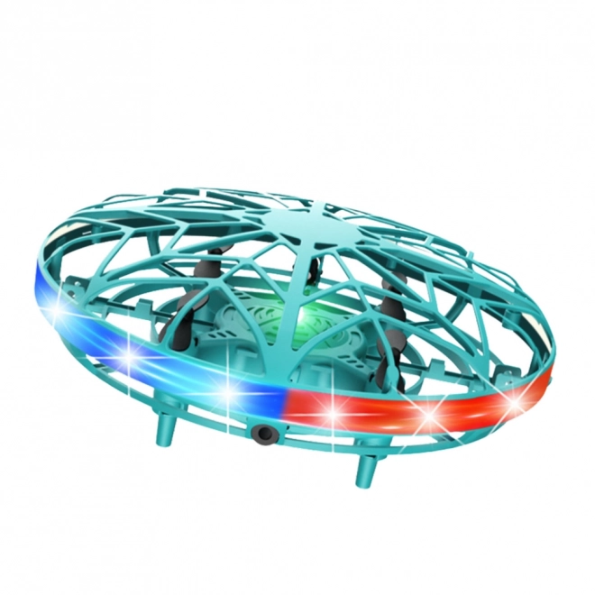 Dron UFO sterowany ręku z LED światłami turkusowy
