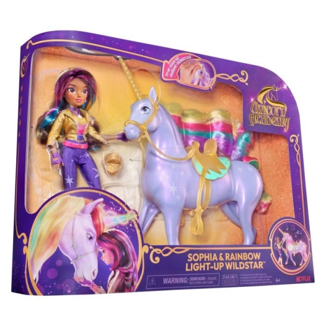 UNICORN ACADEMY ŚWIETLNY JEDNOROŻEC WILDSTAR Z LALKĄ SOPHIA 24cm