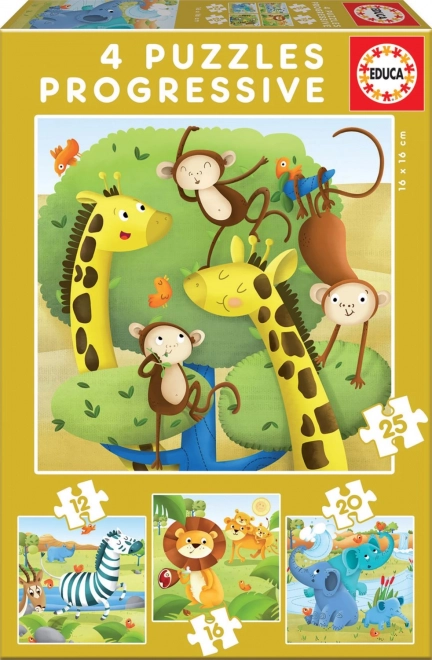 Educa puzzle Dzikie zwierzęta 4w1 (12–25 elementów)