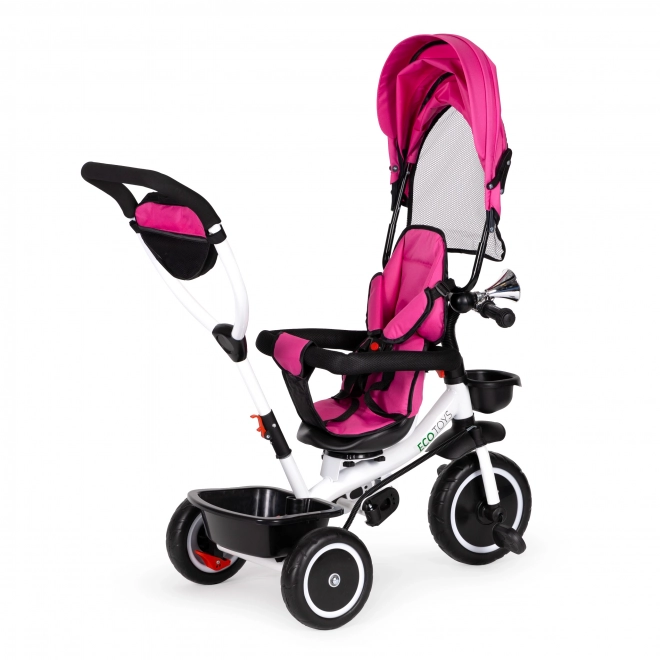 ECOTOYS Trójkołowy rowerek ze zadaszeniem i drążkiem do prowadzenia - różowy