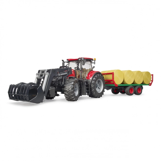 Bruder Traktor Case IH Optum 300 CVX z przednim ładowaczem i przyczepą na bele