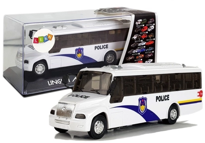 Policyjny autobus biały z napędem mechanicznym i efektami dźwiękowymi