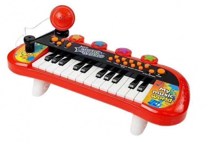 Klawiatura Pianinko 24 klawisze USB mikrofon czerwona