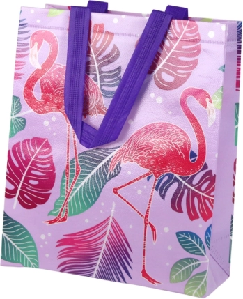 Fioletowa torba upominkowa z flamingami 30,5 × 24,5 × 10 cm
