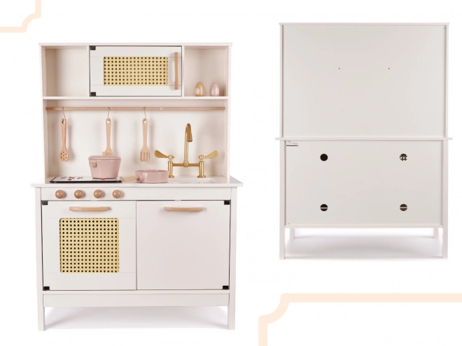 Dziecięca drewniana retro kuchnia z akcesoriami Boho