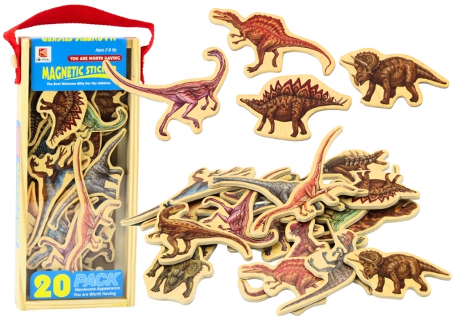 Drewniane magnesy Dinozaury zestaw 20 sztuk kolorowych