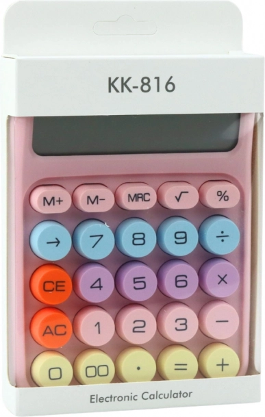 Różowy kalkulator na baterie do biura i szkoły