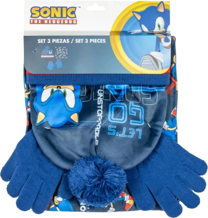 Dziecięcy zimowy zestaw SONIC – czapka z pomponem, rękawiczki i komin