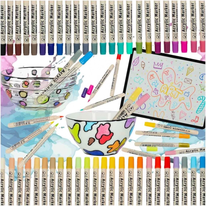 Wodoodporne markery akrylowe do tkanin i kamieni, zestaw 48 szt.