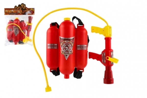 Wodny pistolet strażacki z zasobnikiem na plecy plastikowy w woreczku 34x48x7cm