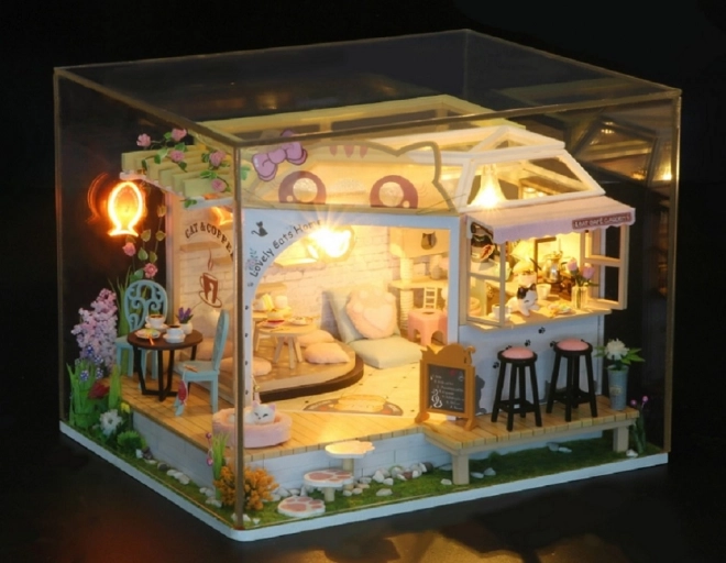 Dziewięć miniatur domków Kocia kawiarnia z ogrodem