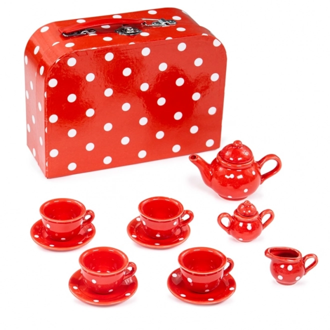 Bigjigs Toys Czerwony zestaw do herbaty w groszki