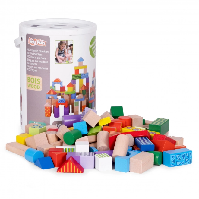 Drewniane Klocki Konstrukcyjne dla dzieci z pojemnikiem do sortowania ECOTOYS