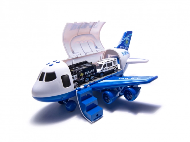 Samolot transporter i 3 policyjne samochody