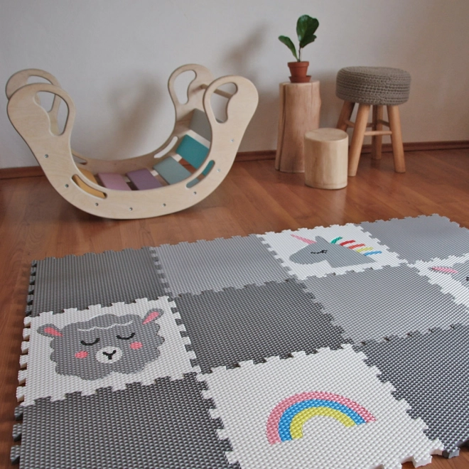 Minideckfloor podłoga 12 elementów - owieczka, lama, jednorożec, tęcza